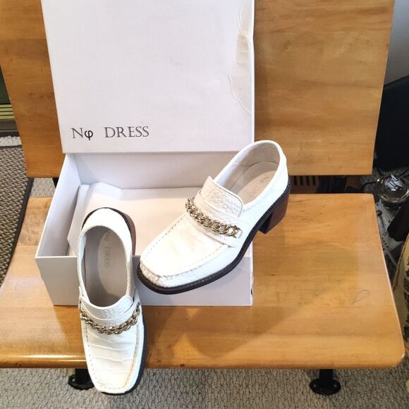 No Dress size 37 (6) white with gold chain crocodile leather handmade shoes - Picture 1 of 13